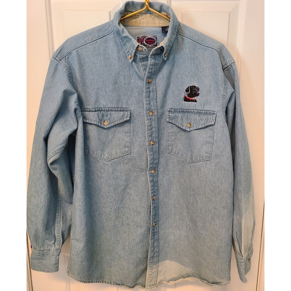 Williams Bay Trading Co Shirt LS  Navy Blue Cotton Mens M Embroidered Black Lab